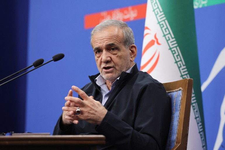 Iran's President Masoud Pezeshkian attends a press conference in Tehran, Iran, September 16, 2024. WANA (West Asia News Agency)/Majid Asgaripour via REUTERS. ATTENTION EDITORS - THIS PICTURE WAS PROVIDED BY A THIRD PARTY